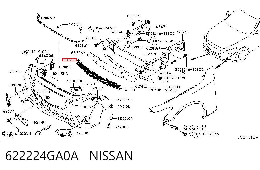 622224GA0A Nissan/Infiniti Кронштейн крепления бампера переднего правый