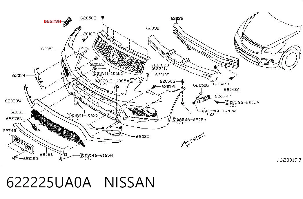 622225UA0A Nissan/Infiniti Кронштейн крепления бампера переднего правый