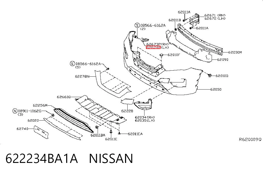 622234BA1A Nissan/Infiniti Левое крепление переднего бампера