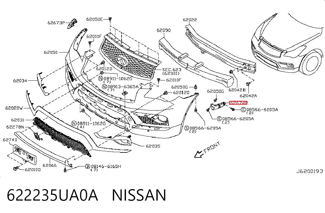 622235UA0A Nissan/Infiniti Левое крепление переднего бампера