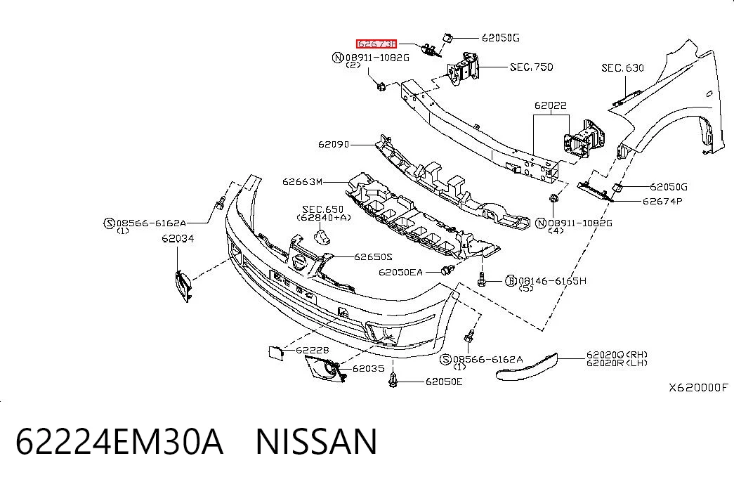 62224EM30A Nissan/Infiniti Кронштейн крепления бампера переднего правый