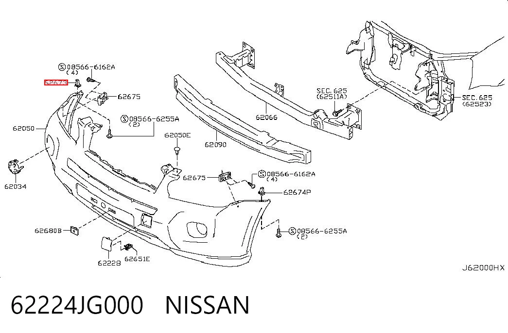62224JG000 Nissan/Infiniti Кронштейн бампера переднего внешний правый