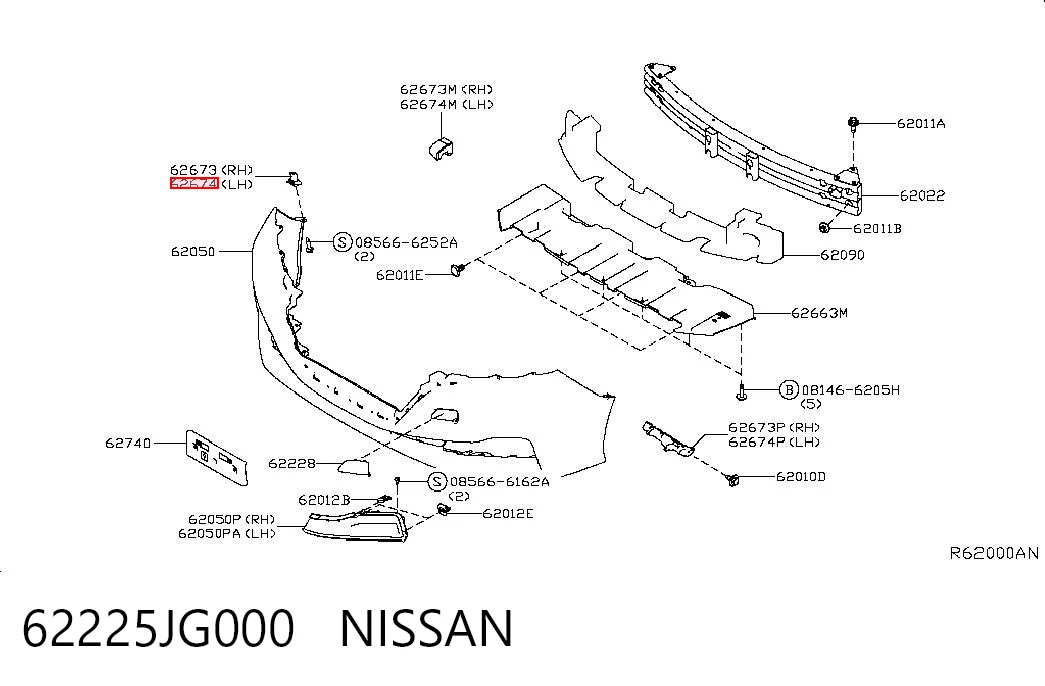 62225JG000 Nissan/Infiniti Кронштейн бампера переднего внешний левый