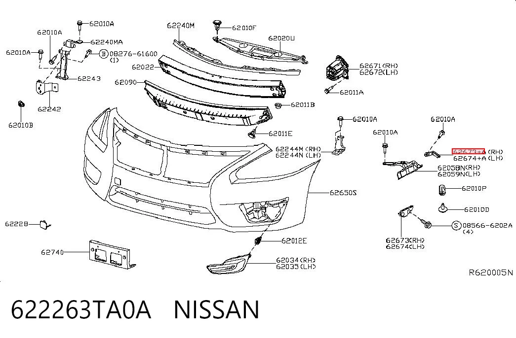 622263TA0A Nissan/Infiniti Кронштейн крепления бампера переднего правый