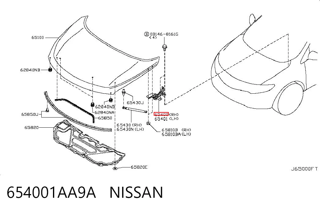 654001AA9A Nissan/Infiniti Шарнир капота правый