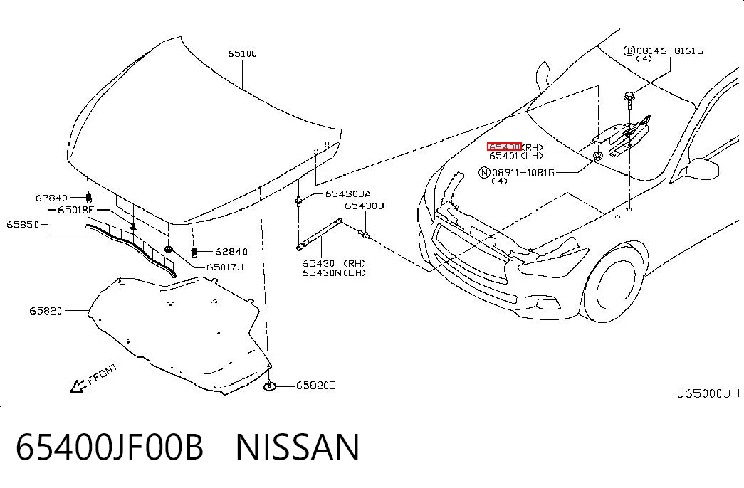 65400JF00B Nissan/Infiniti Шарнир капота правый