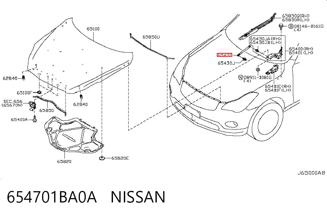 654701BA0A Nissan/Infiniti Стойка капота