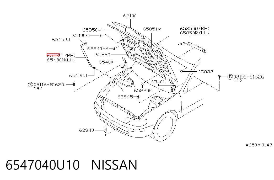 6547040U10 Nissan/Infiniti Стойка капота