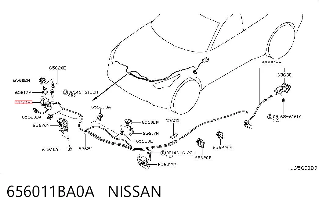 656011BA0A Nissan/Infiniti Запор капота (замок и привод замка капота)