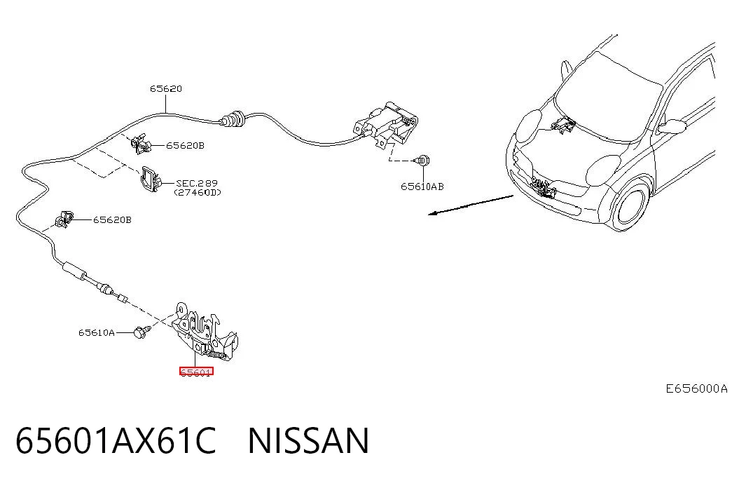Запор капота (замок и привод замка капота) на Nissan Micra  K12