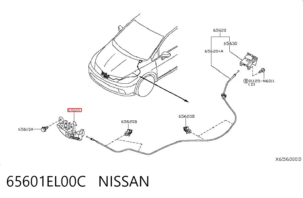 65601EL00C Nissan/Infiniti Запор капота (замок и привод замка капота)