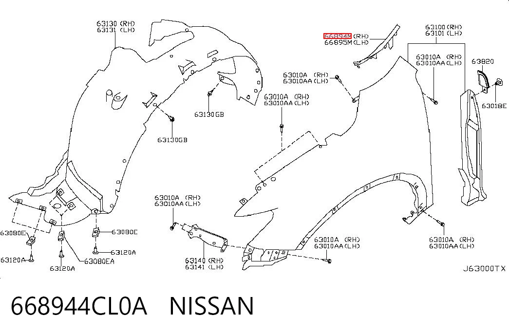 668944CL0A Nissan/Infiniti Уплотнитель крыла