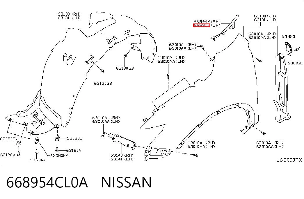668954CL0A Nissan/Infiniti Уплотнитель крыла