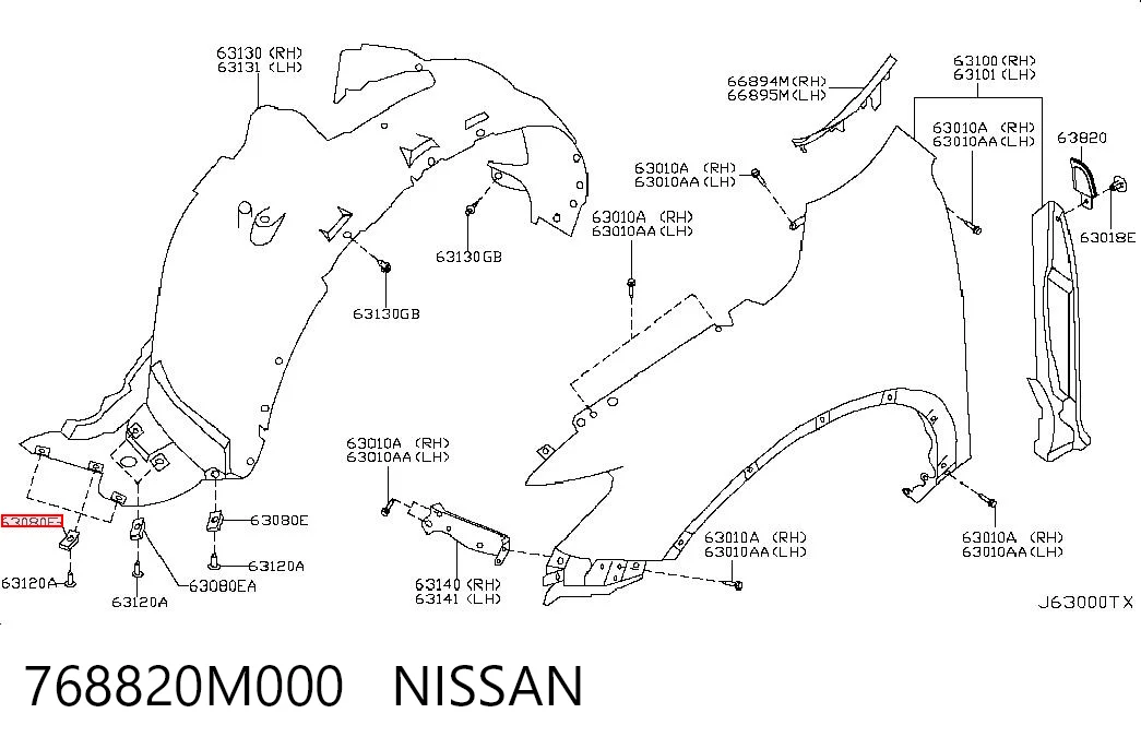 768820M000 Nissan/Infiniti Клип крепления подкрылка переднего крыла
