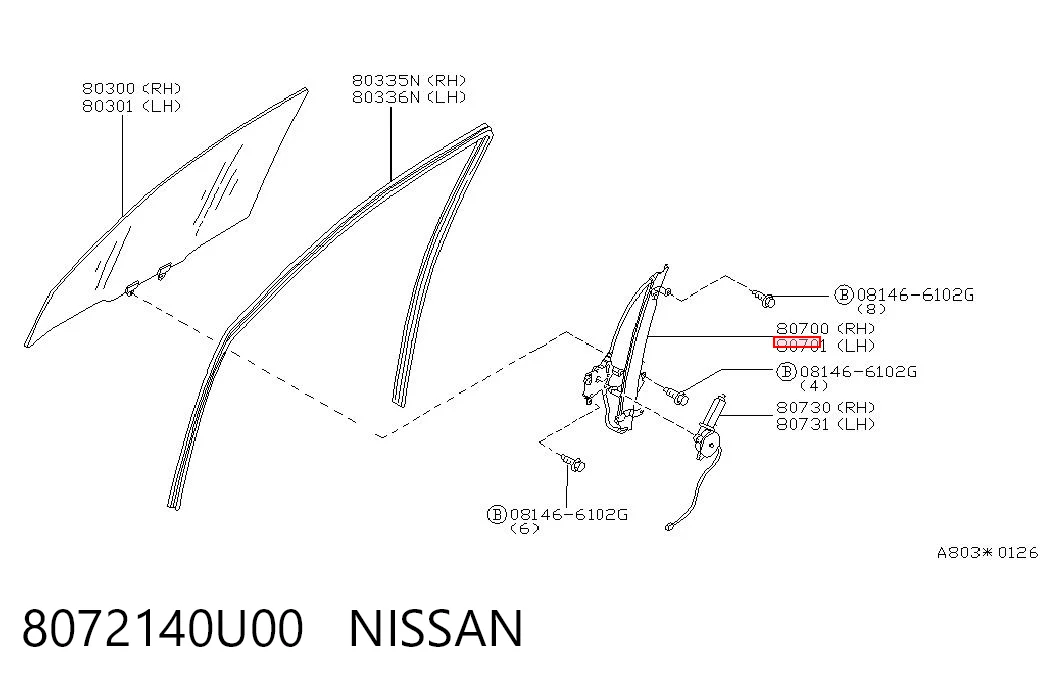 8072140U00 Nissan/Infiniti Механизм стеклоподъемника передней левой двери