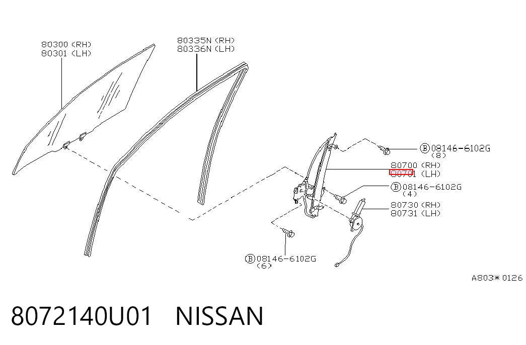 8072140U01 Nissan/Infiniti Механизм стеклоподъемника передней левой двери