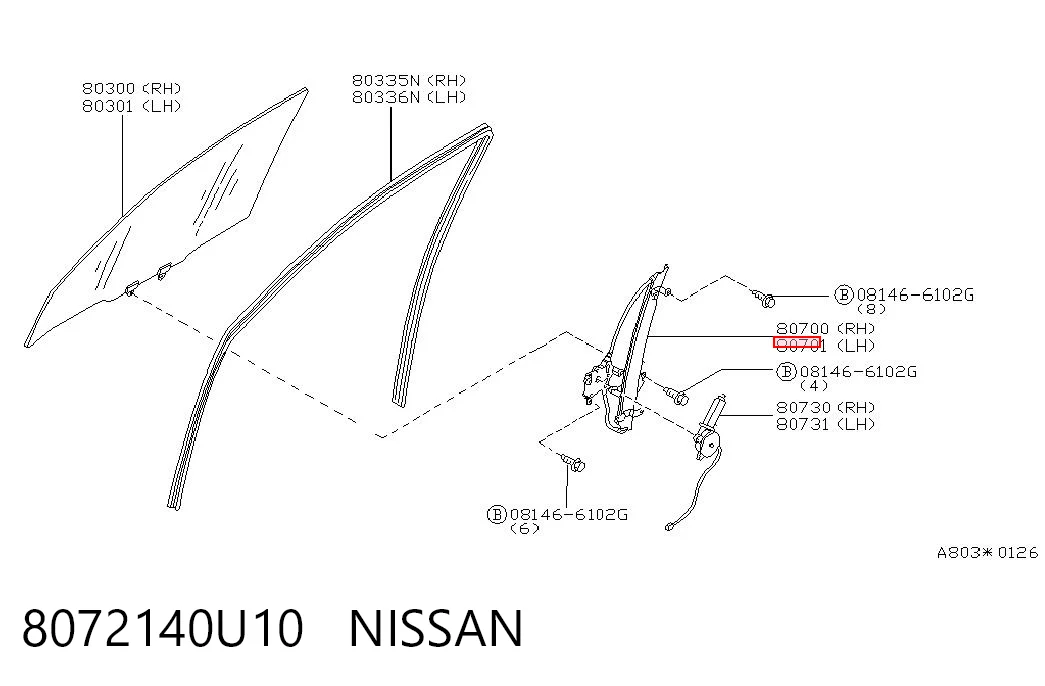 8072140U10 Nissan/Infiniti Механизм стеклоподъемника передней левой двери