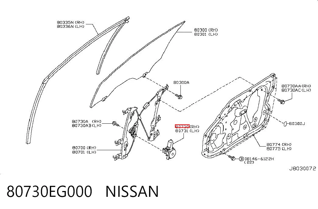 80730EG000 Nissan/Infiniti Мотор стеклоподъемника двери передней правой