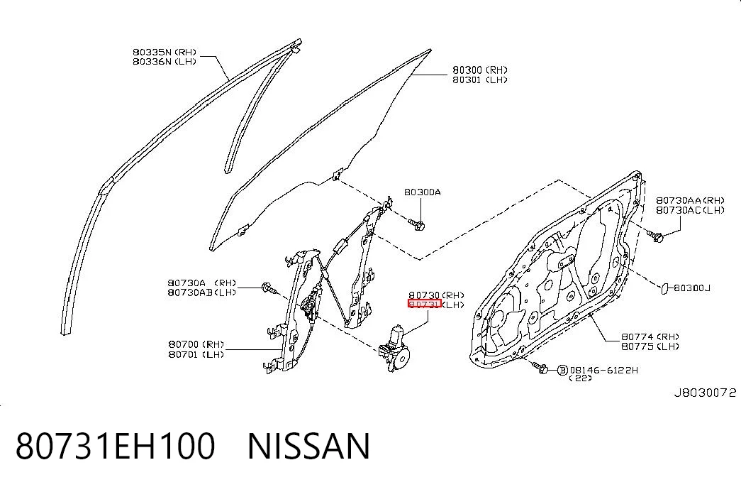 80731EH100 Nissan/Infiniti Мотор стеклоподъемника двери передней, левой
