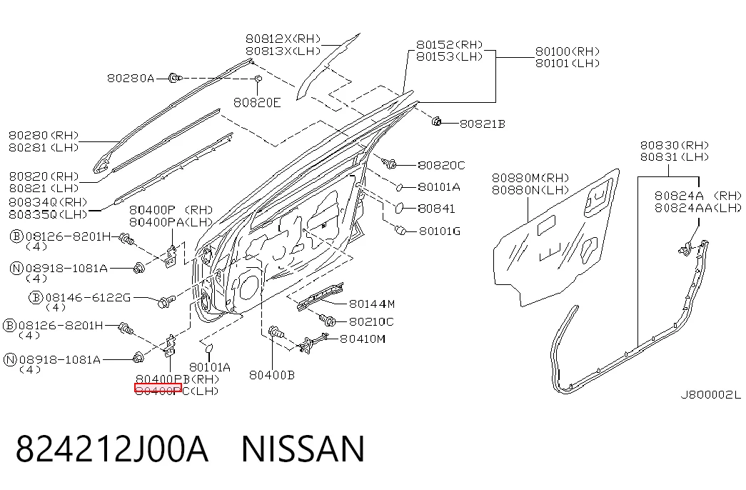 824212J00A Nissan/Infiniti Дверной шарнир правый передний
