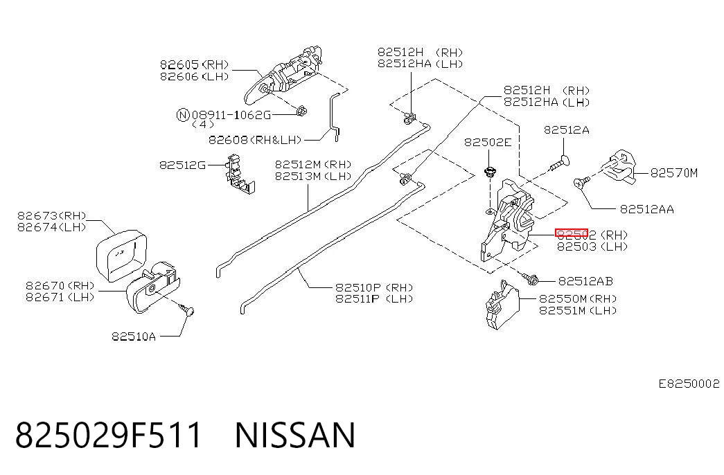 Замок двери задней правой на Nissan Primera  P11