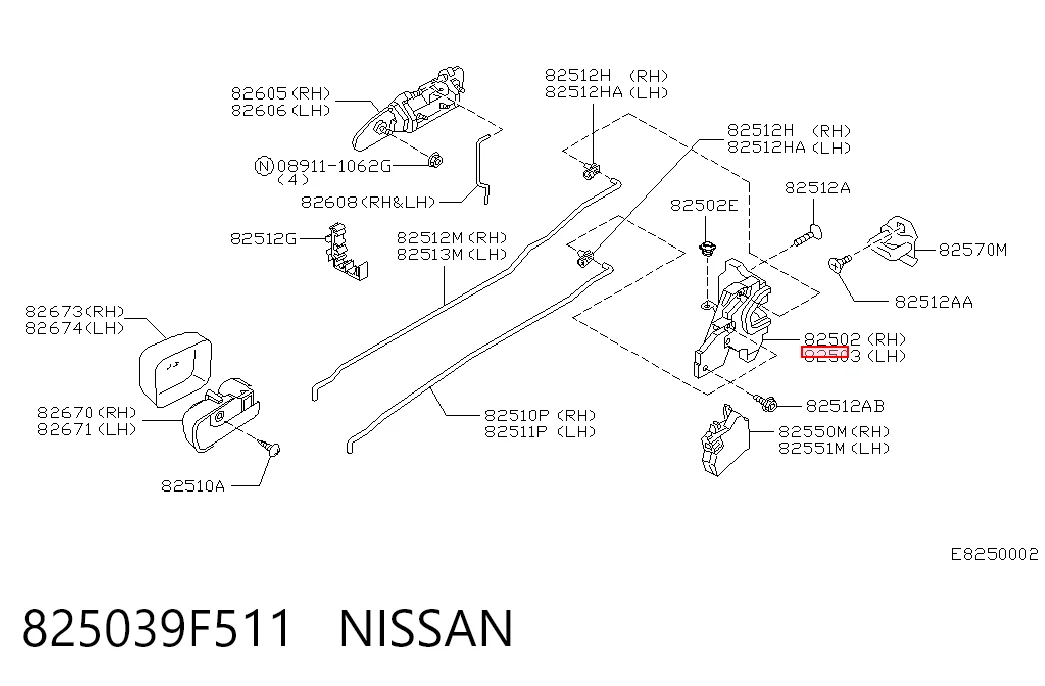 Замок двери задней левой на Nissan Primera  P11