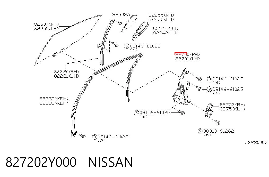 827202Y000 Nissan/Infiniti  Механизм стеклоподъемника правой задней двери