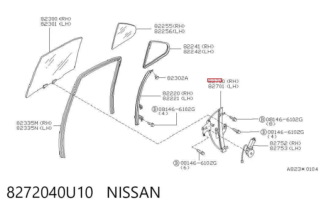 8272040U10 Nissan/Infiniti  Механизм стеклоподъемника правой задней двери