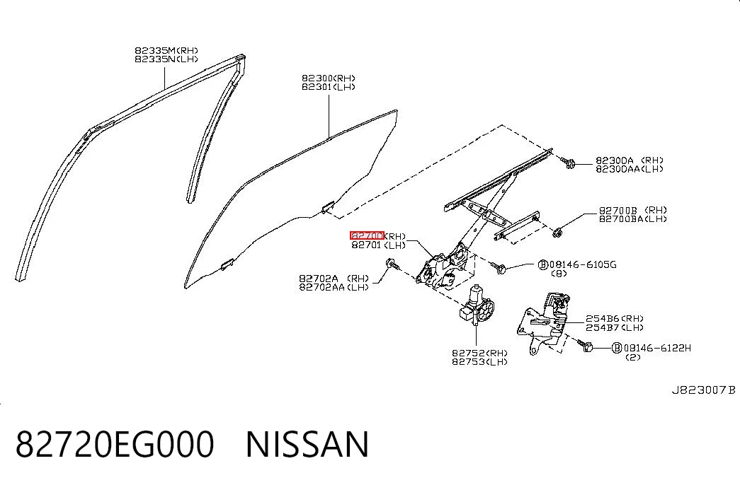 82720EG000 Nissan/Infiniti  Механизм стеклоподъемника правой задней двери