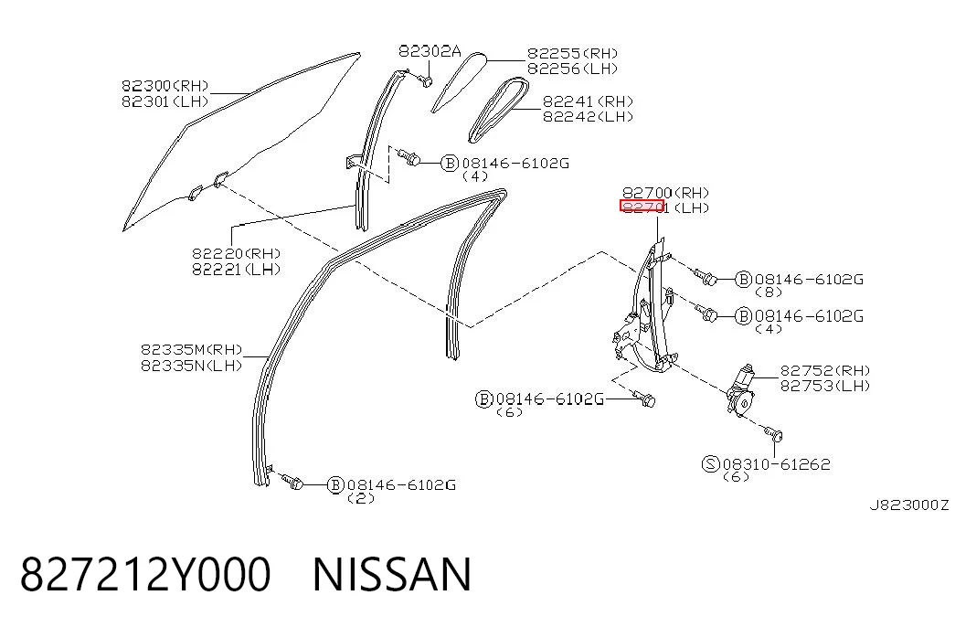 827212Y000 Nissan/Infiniti Механизм стеклоподъемника двери задней, левой