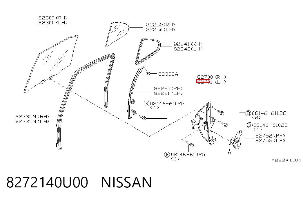 8272140U00 Nissan/Infiniti Механизм стеклоподъемника двери задней, левой