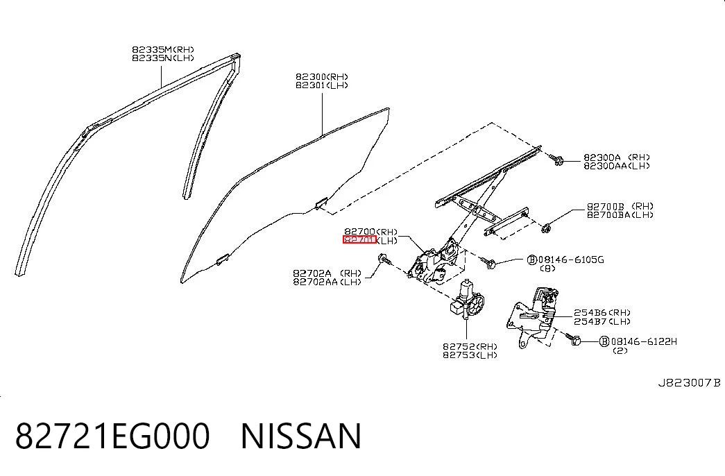82721EG000 Nissan/Infiniti Механизм стеклоподъемника двери задней, левой