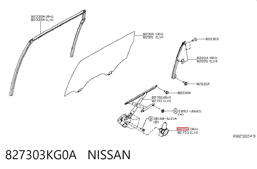 827303KG0A Nissan/Infiniti Мотор стеклоподъемника двери задней, правой