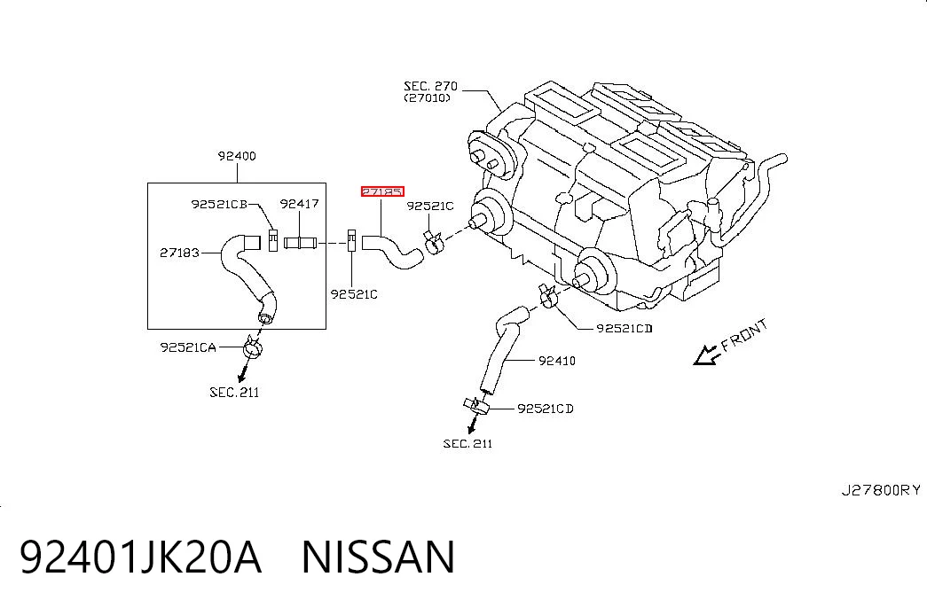 92401JK20A Nissan/Infiniti Патрубок отопителя, обратка