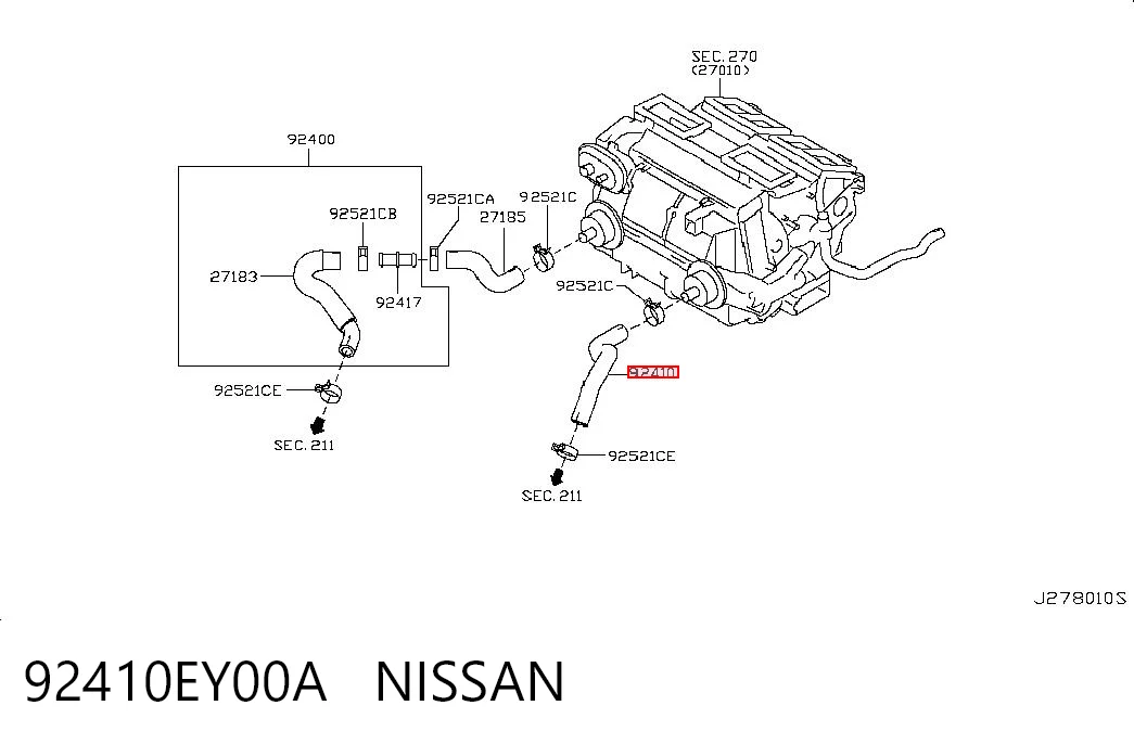 92410EY00A Nissan/Infiniti Шланг радиатора печки