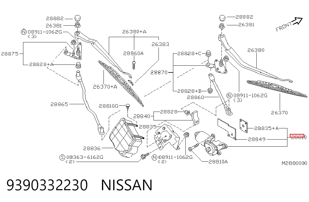 Мотор стеклоочистителя передний на Nissan Vanette CARGO C23