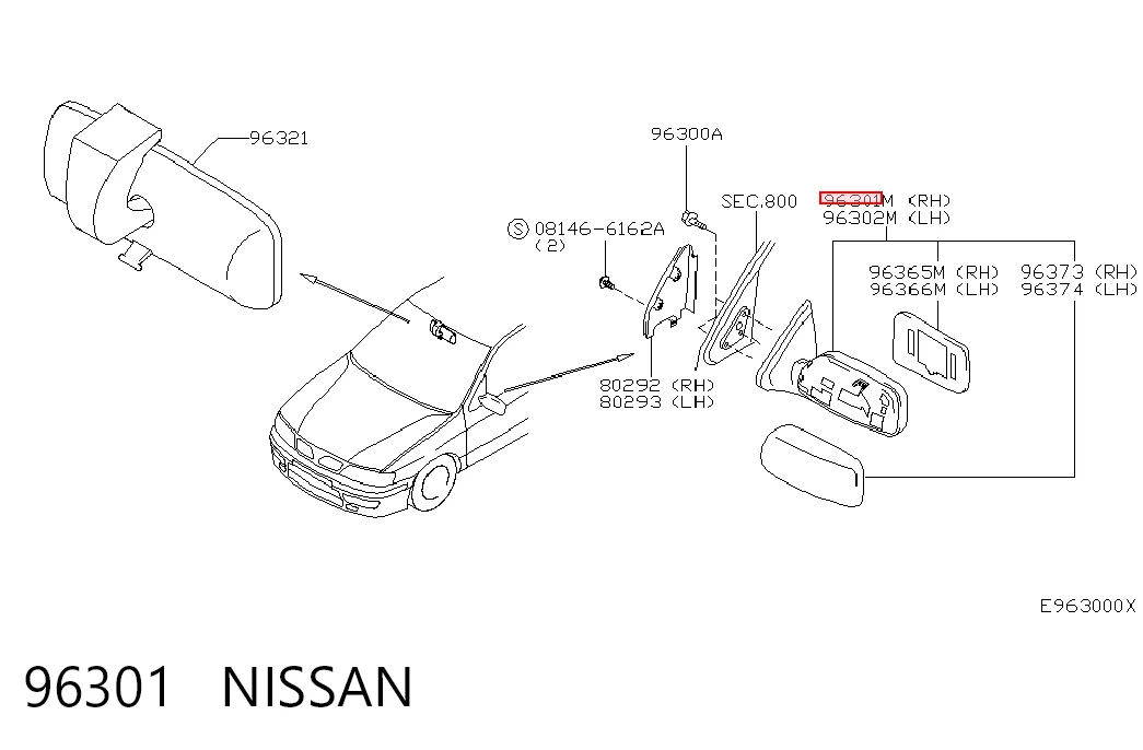 96301 Nissan/Infiniti Зеркало заднего вида правое