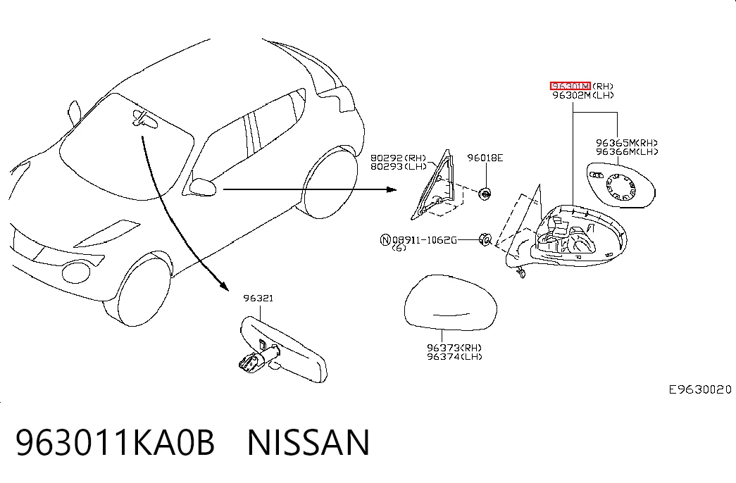 Наружное зеркало правое Nissan JUKE NMUK хэтчбек (F15E) (2010 - 2019) цена, от 70.87 USD