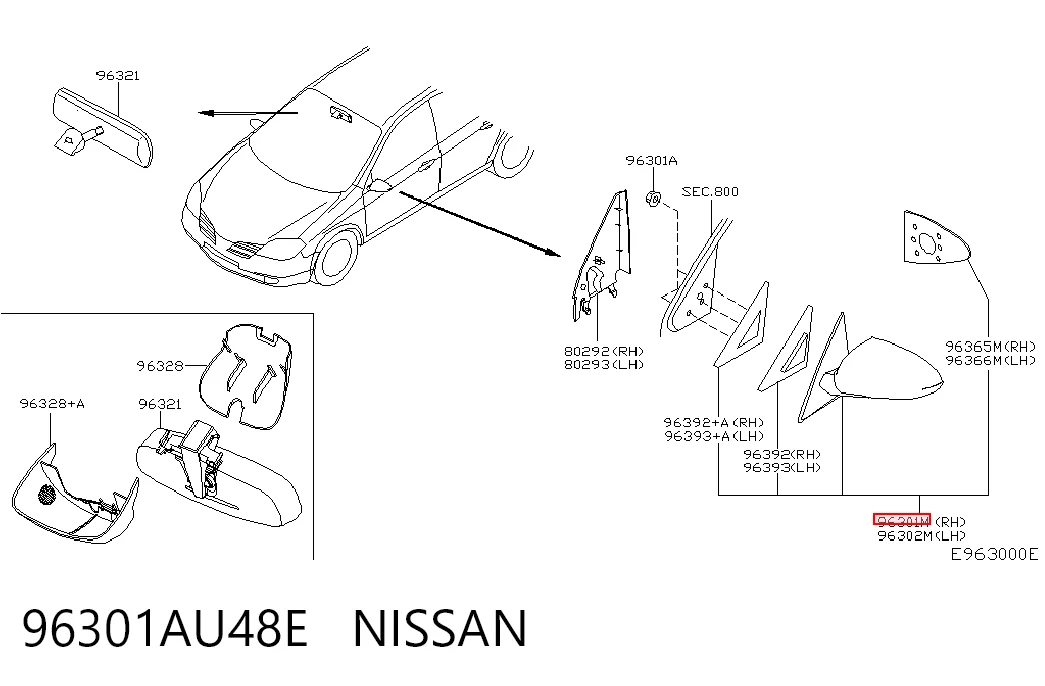 Зеркало заднего вида правое на Nissan Primera  P12