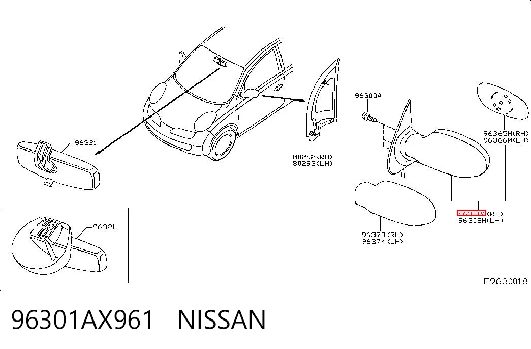 Зеркало заднего вида правое на Nissan Micra  K12