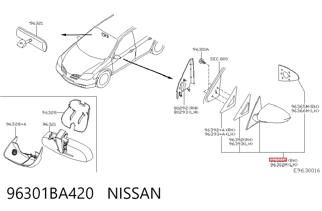 Наружное зеркало правое Nissan Primera седан (P12) (2002 - 2008) цена, от 118.08 USD