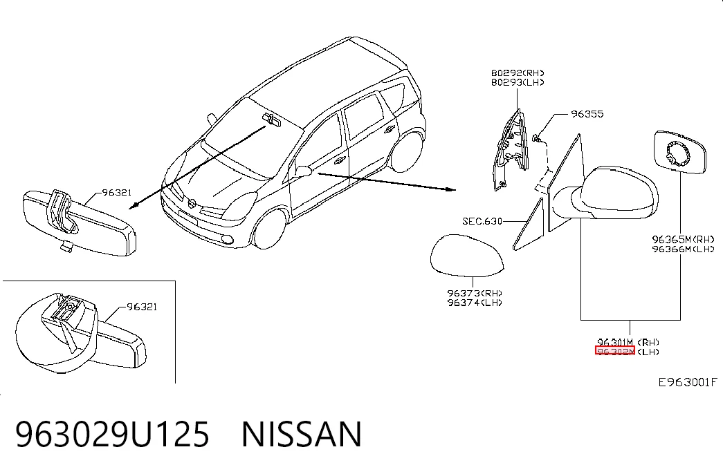 Зеркало заднего вида, левое Nissan Note минивэн (E11) (2006 - 2012) цена, от 73.33 USD