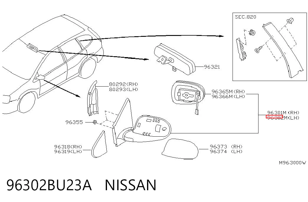 Левое боковое зеркало на Nissan Almera TINO V10