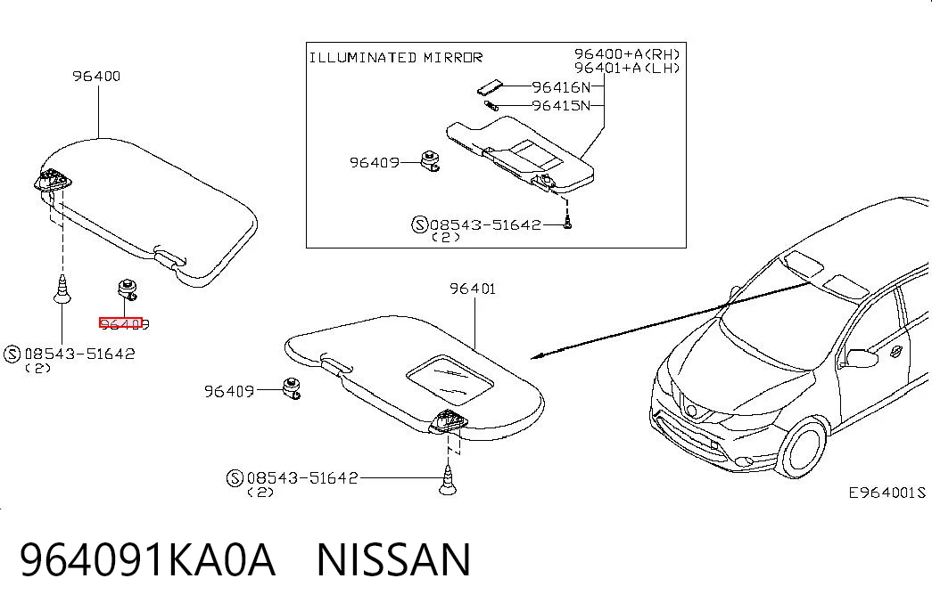 964091KA0A Nissan/Infiniti Фиксатор солнцезащитного козырька