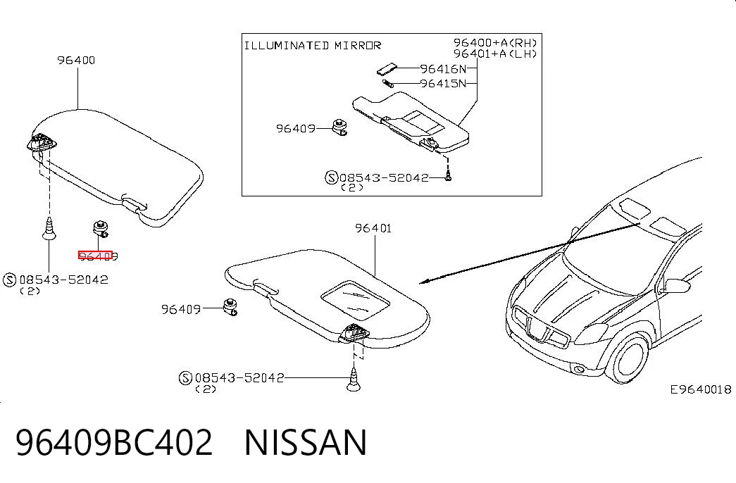 96409BC402 Nissan/Infiniti Фиксатор солнцезащитного козырька
