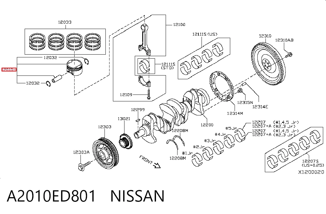 Поршень в комплекте на 1 цилиндр, STD на Nissan Tiida  C11X