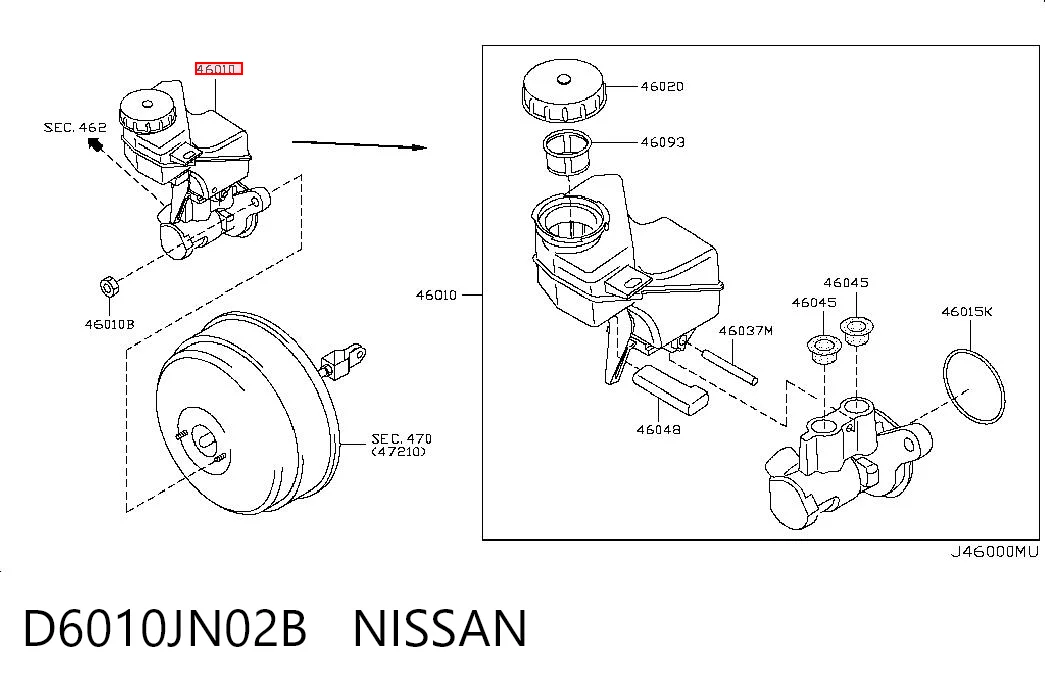 Цилиндр тормозной, главный на Nissan Teana  J32