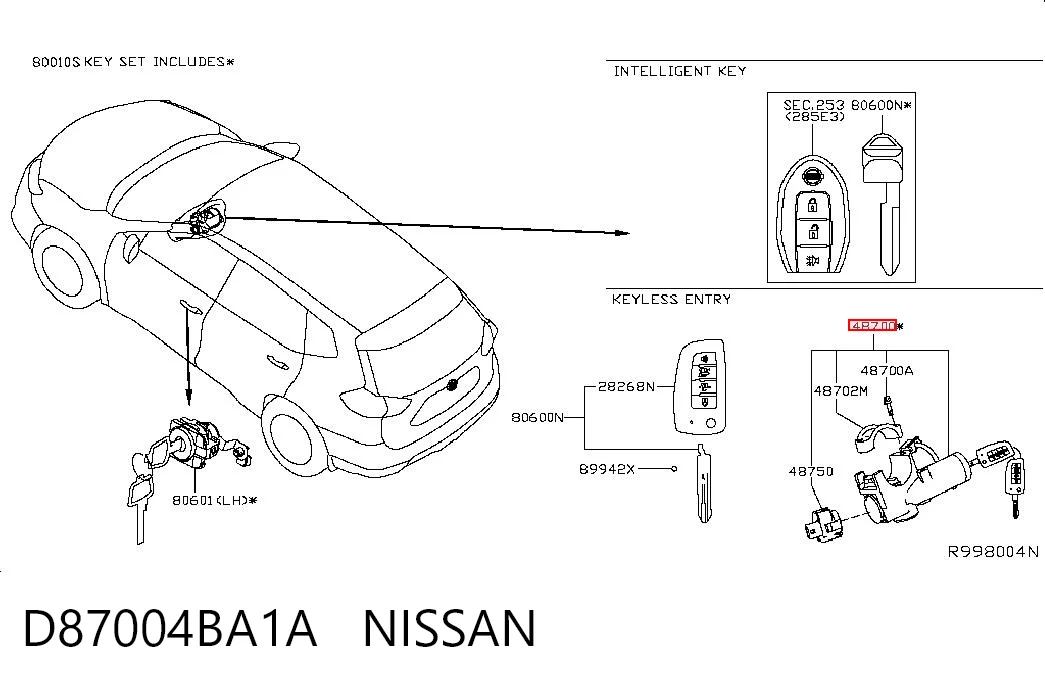 Замок зажигания на Nissan Rogue  T32U