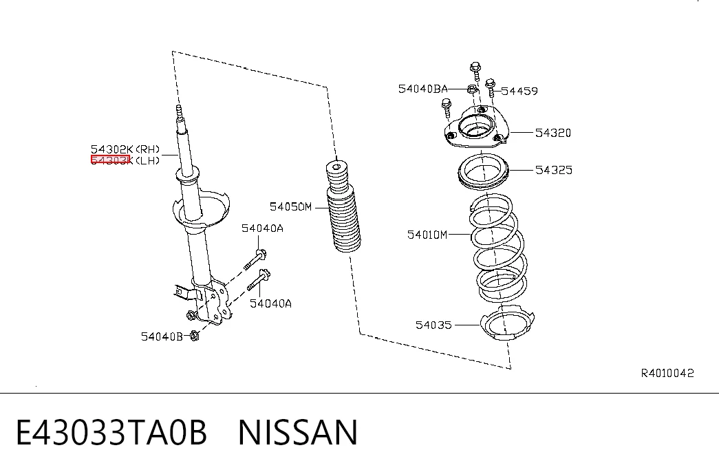 Амортизатор передний левый на Nissan Altima L33 