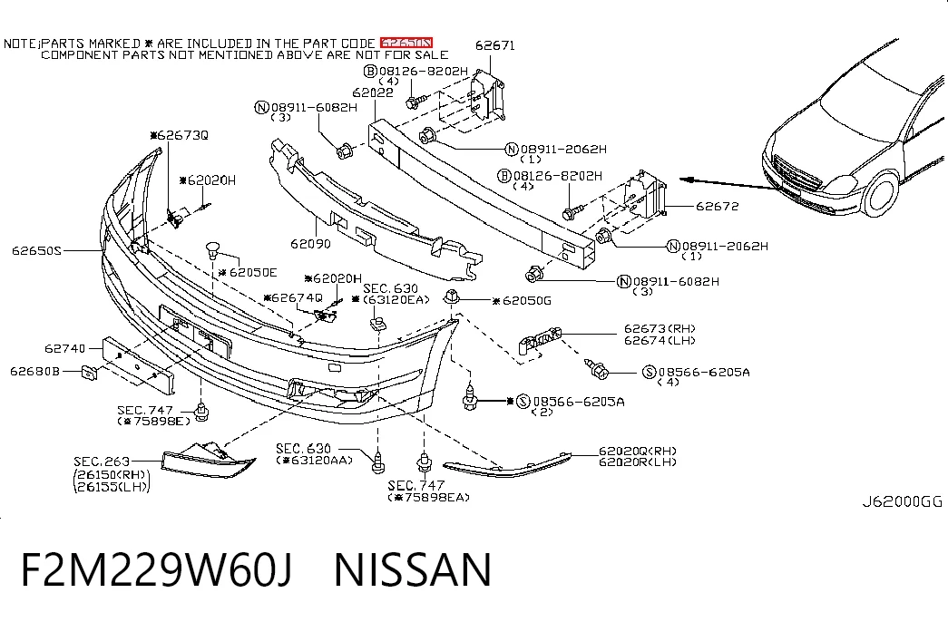 Бампер передний в сборе на Nissan Teana  J31
